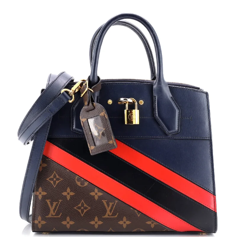 City Steamer Handbag Limited Edition Striped Leather with Monogram Canvas PM