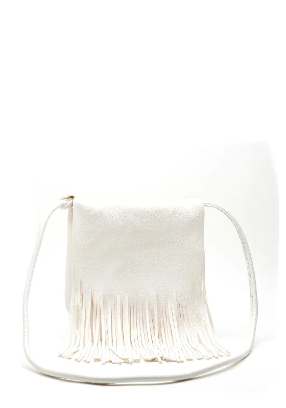 Zen Collection Fringe Flap Over Crossbody Bag, White