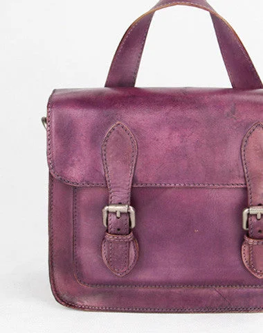 Handmade purple vintage leather Satchel Bag crossbody Shoulder Bag for girl women