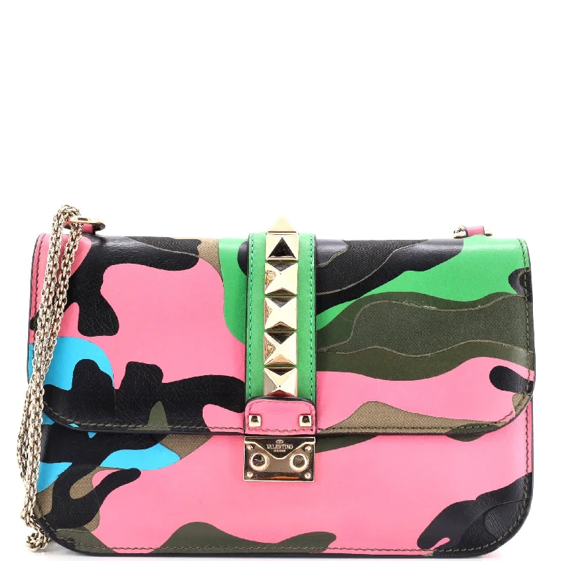 Glam Lock Shoulder Bag Camo Leather and Canvas Medium