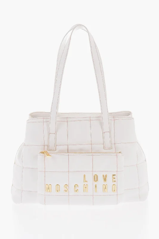 Moschino Love Quilted Faux Leather Shoulder Bag With Golden Logo