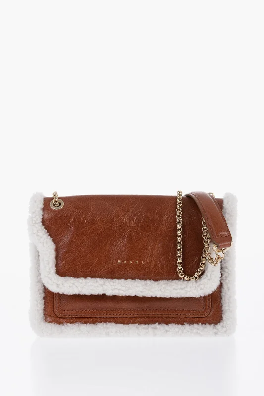 Marni Craquelé Leather Trunk Envelope Bag With Shearling Detail