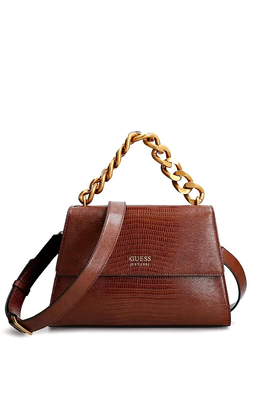 Guess Tullia Croc Print Handbag, Brown