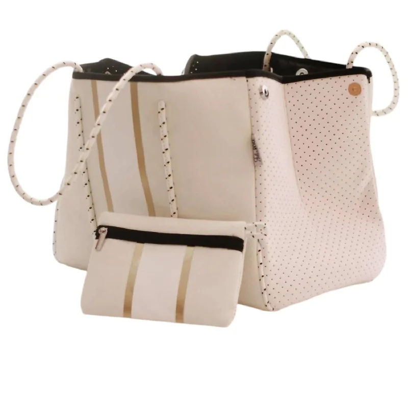 Women's South Beach Neoprene Bag In Gold Stripe White