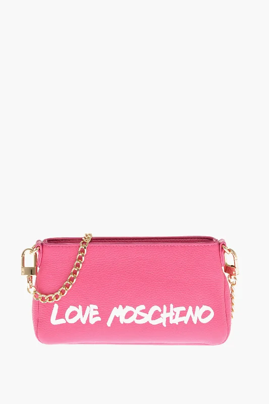 Moschino Love Textured Leather Shoulder Bag With Graffiti Logo-Print