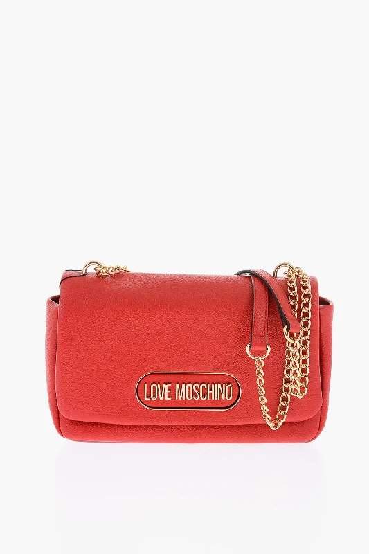 Moschino Love Textured Faux Leather Shoulder Bag With Golden Logo