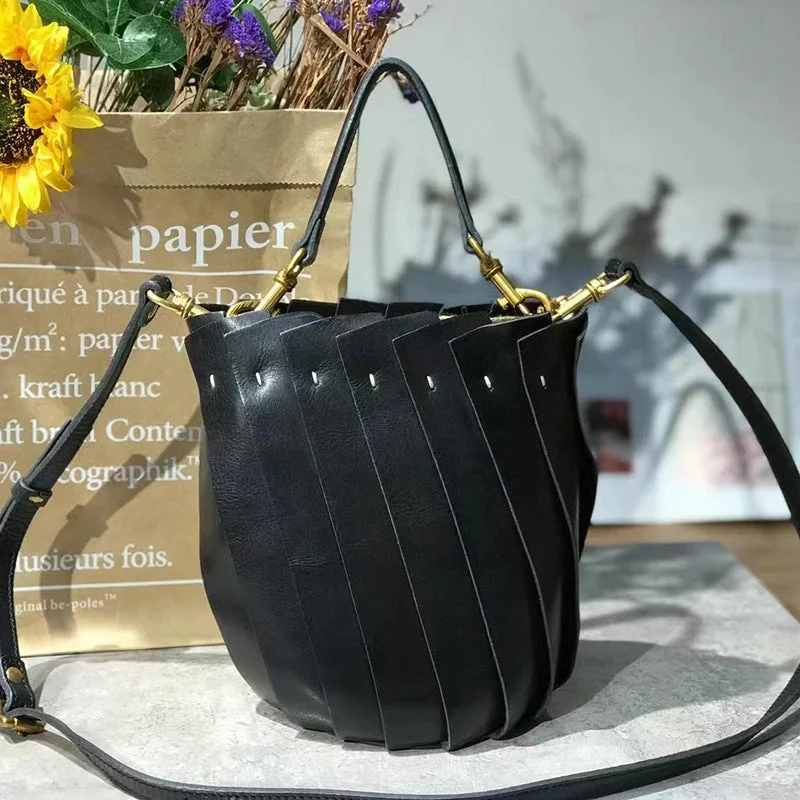 Cute Womens Genuine Leather Bucket Bags Shoulder Handbags