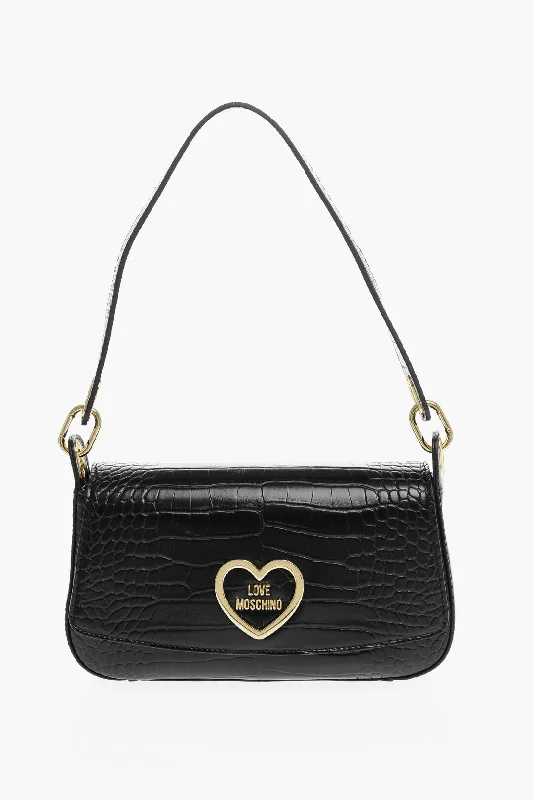 Moschino Love Crocodile Effect Faux Leather Shoulder Bag