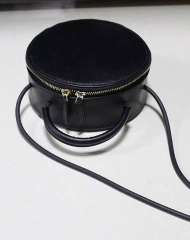 Handmade Leather round bag shoulder bag black for women leather crossbody bag