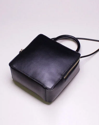 Handmade Leather Cube bag shoulder bag black for women leather crossbody bag