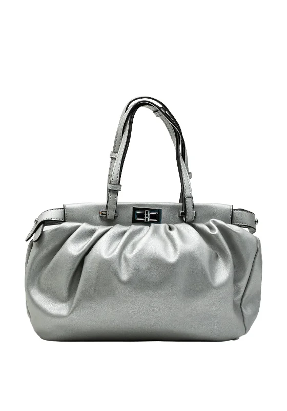 Zen Collection Small Ruched Pouch Shoulder Bag, Silver