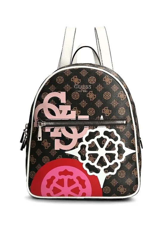 Guess Vikky 4G Logo Peony Backpack, Brown Multi