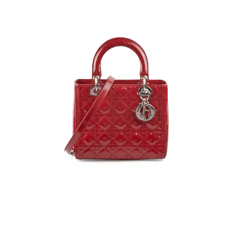 Christian Dior Medium Lady Dior Patent Red