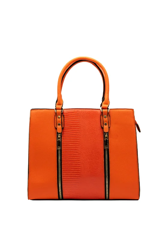 Zen Collection Dual Zip Detail Shopper Bag, Orange