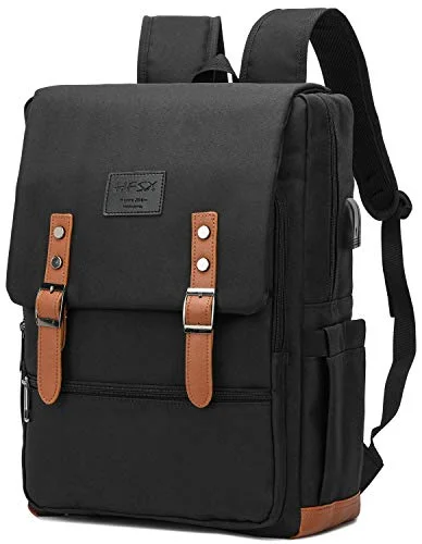 Vintage Backpack Anti Theft Laptop Backpack Men Women Business Travel Computer Backpack School College Bookbag Stylish Water Resistant Vintage Backpack with USB Port Fits 15.6 Inch Laptop Black