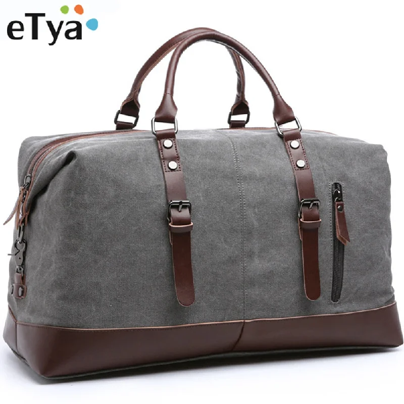 Etya Canvas Leather Men Travel Bags Carry On Luggage Storage Bags Fashion Men Business Bags Tote