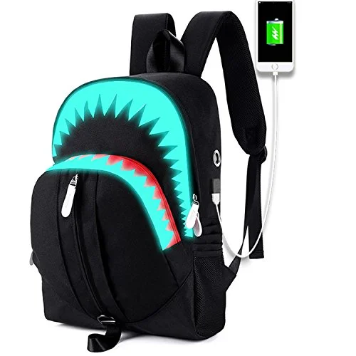 School Backpack College Bookbag for Laptop Back Bag Travel Rucksack Daypack for Boys Girls Men Women (Luminous Shark - Black)