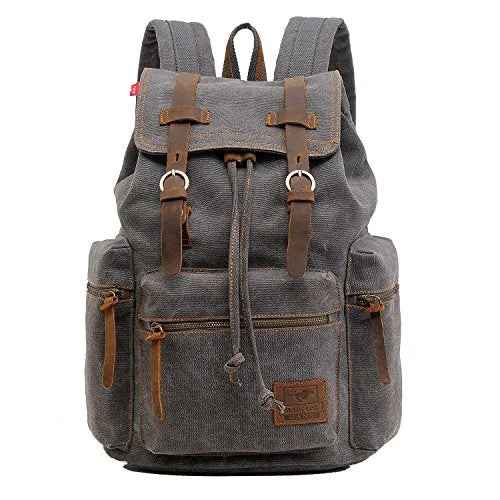 High Capacity Canvas Vintage Backpack - for School Hiking Travel 12-17" Laptop