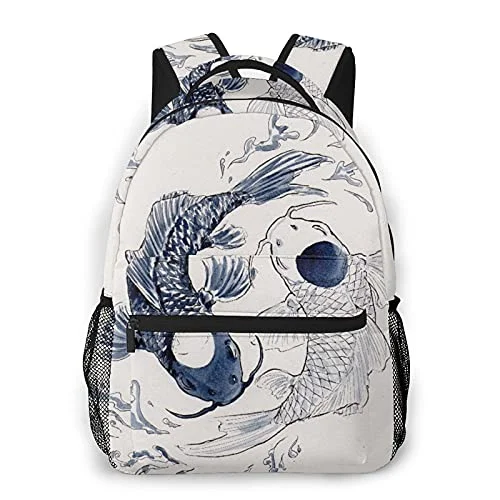 NINEHASA Laptop Backpack,Koi Fish Yin Yang Beautiful Colorful Carp Animal,Casual Lightweight College School Bookbag Computer Bag Travel Business Backpacks