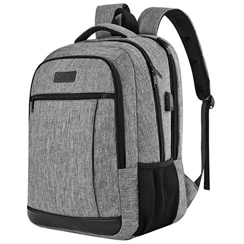 QINOL Travel Laptop Backpack Anti-Theft Work Bookbags With Usb Charging Port, Water Resistant 15.6 Inch College Computer Bag for Men Women (Grey)