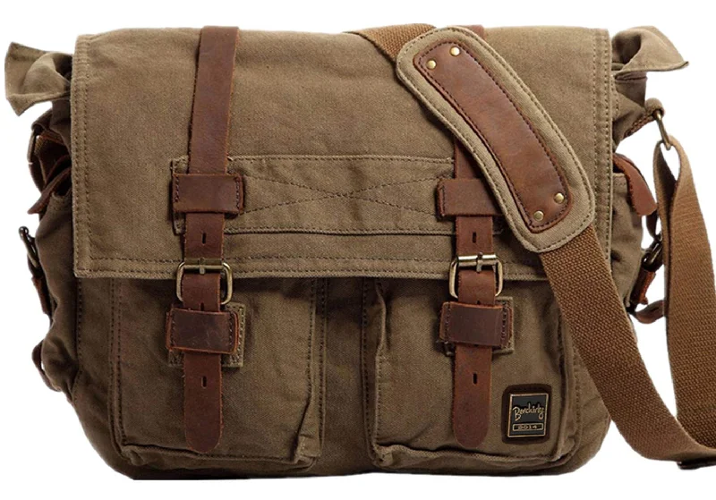 Berchirly Vintage Military Men Canvas Messenger Bag for 17.3Inch Laptop