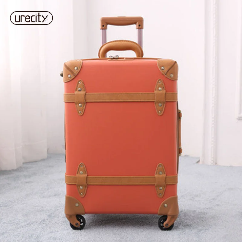 2018 Travel Luggage Spinner Rolling Retro Suitcase Genuine Leather Pu Carry-Ons 5 Colors Fashion