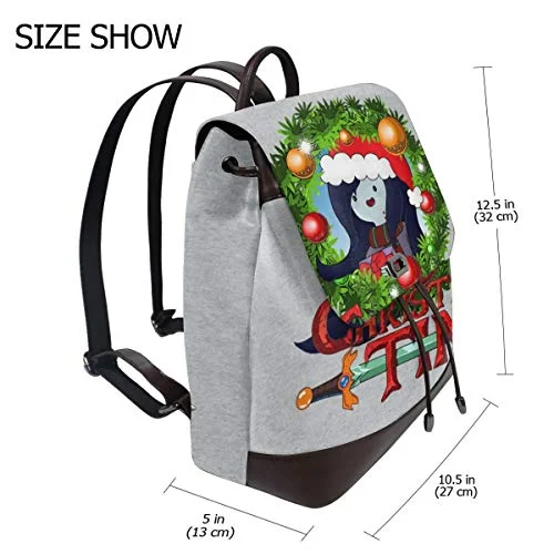 Adventure Christmas Time Wreath Marceline Cartoon Network Fashion Design Leather Backpack For Women Men College School Bookbag Weekend Travel Daypack