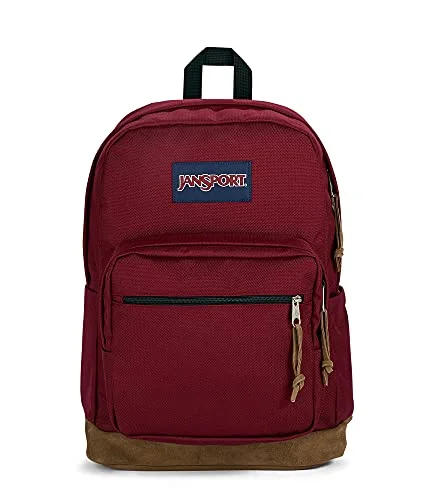 JanSport Right Pack Backpack - School, Travel, Work, or Laptop Bookbag with Suede Leather Bottom with Water Bottle Pocket, Russet Red