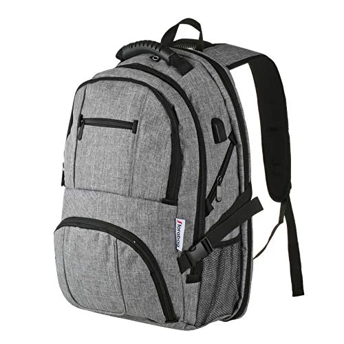 Travel Laptop Backpack - Anti Theft Water Resistance School Bookbag with USB Charging Port(Grey)