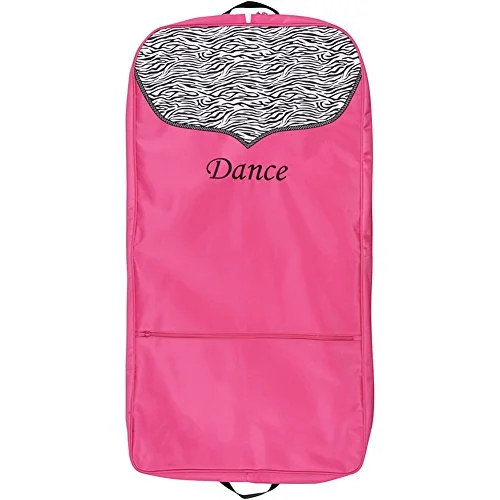 Sassi Designs Girls Pink Zebra Polka Dot Grosgrain Trim Dance Garment Bag