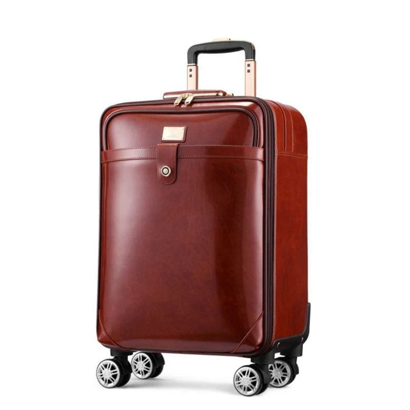 Classic Men And Women Cow Leather Trolley Case,Retro Carry-On Luggage,16"/20"Boarding