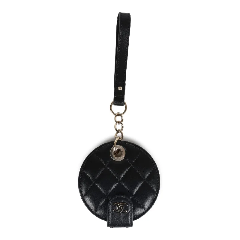 Chanel Round Luggage Tag Black Lambskin Light Gold Hardware