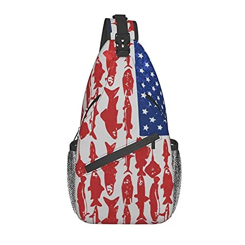 American Flag Fish Sling Bag Crossbody Backpack Shoulder Casual Chest Bags For Travel Gym Sport Hiking