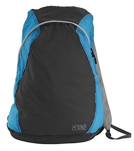 Lewis N Clark Electrolight Multipurpose Packable Lightweight Travel Backpack, Charcoal/Bright Blue,