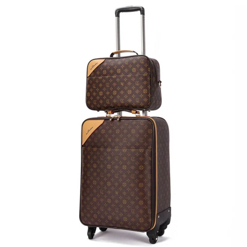 Rolling Luggage Set Travel Suitcase Set With Handbag,Wheels Carry-On,Pvc Leather Spinner Women