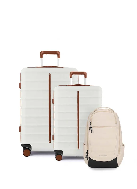 Odyssey Set of 2 & Float Backpack Combo | Sand White | Cabin+Medium Hard Luggage & Backpack