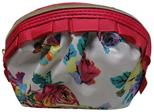 Betsey Johnson Women'S Mini Ruffle Cosmetic Bag, White/Floral