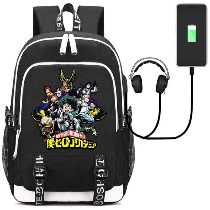 Siawasey My Hero Academia Anime Boku no Hero Academia Cosplay Backpack Daypack Bookbag Laptop School Bag with USB Charging Port