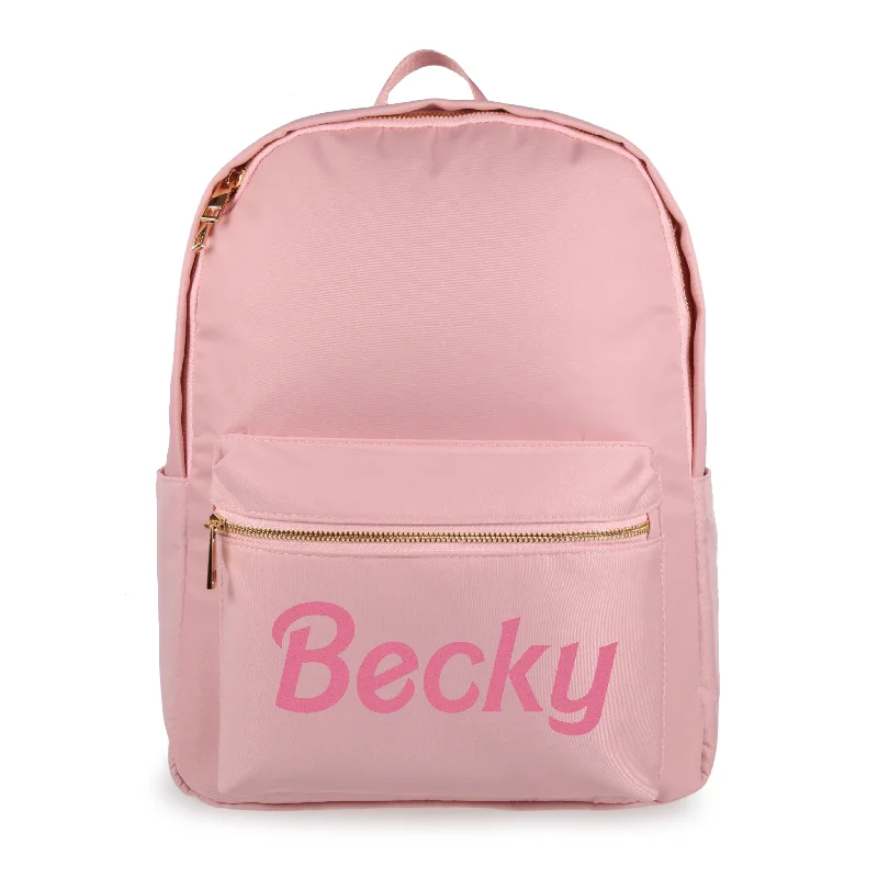 Personalised Barbie Nylon Backpack - Pink with Gold Hardware