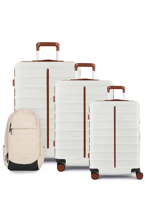 Odyssey Set of 3 & Float Backpack Combo | Sand White | Cab+Med+Lar Hard Luggage & Backpack