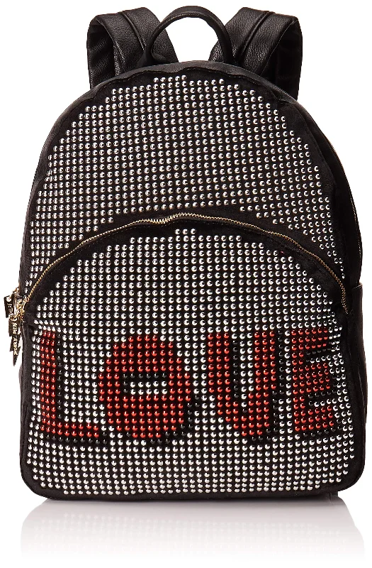 Betsey Johnson All Over Metal Studded Red Love Logo Stud Detail Silver Studly Backpack