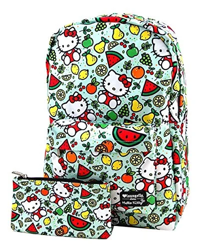 Loungefly Hello Sanrio Fruit Regular Canvas Backpack and Pouch Set (Green)