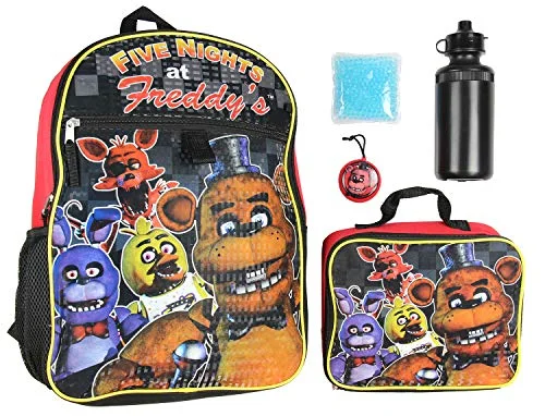 Five Nights At Freddy's 16" School Backpack Lunch Box Water Bottle Lunch Kit -5 Piece Set