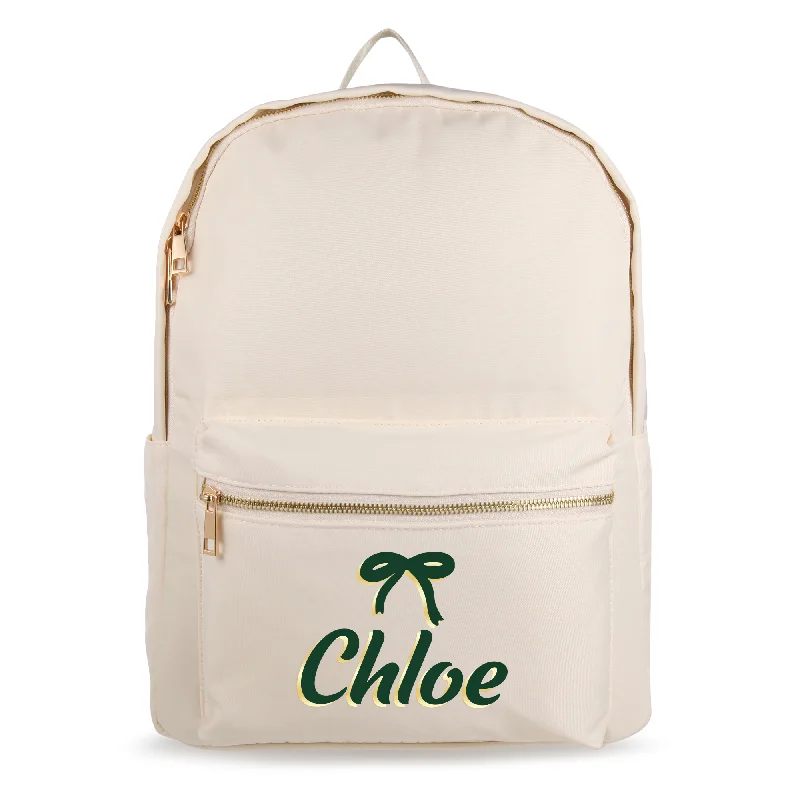 Personalised Nylon Backpack - Ivory with Gold Hardware