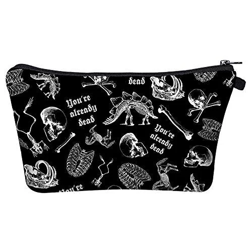 Chris.W Bone Makeup Bag Toiletry Pouch Waterproof Cosmetic Organizer with Zipper Clouser, Black