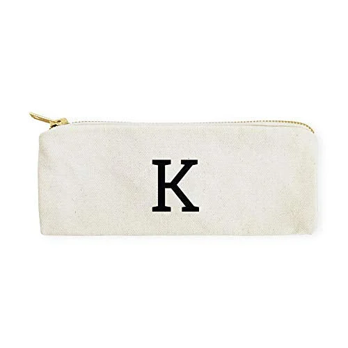 The Cotton & Canvas Co. Personalized Modern Monogram Initial K Pencil Case, Cosmetic Case and Travel Pouch for Office and Back to School