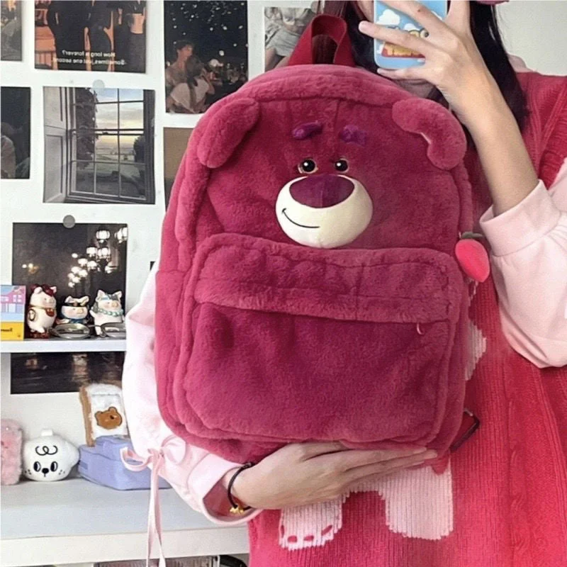 2022 autumn and winter new strawberry bear three-dimensional funny schoolbag heart cute plush schoolbag backpack