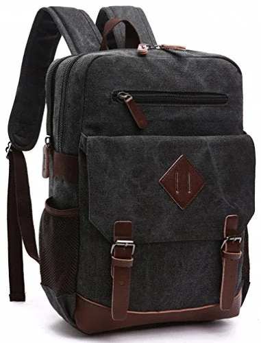 Kenox Mens Large Vintage Canvas Backpack School Laptop Bag Hiking Travel Rucksack (Black)