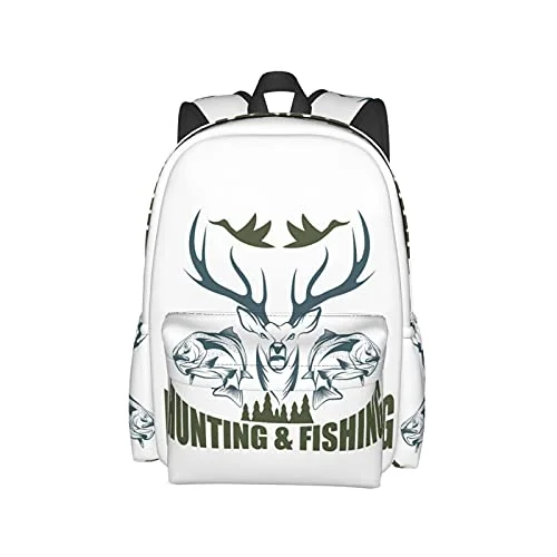 BAIW School Backpacks 16.9 Inch Print Design Student Bookbags Laptop Casual Rucksack（ Artistic Animals Emblem Moose Head Horns Trout Salmon Sea Fishes ）