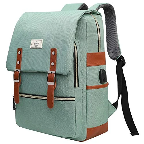 Ronyes Vintage Laptop Backpack for Women Men Unisex College Bag School College Bookbag 15.6inch Laptop Bag Small Computer Backpack Stylish Casual Rucksack Daypacks with USB Charging Port (LightGreen)